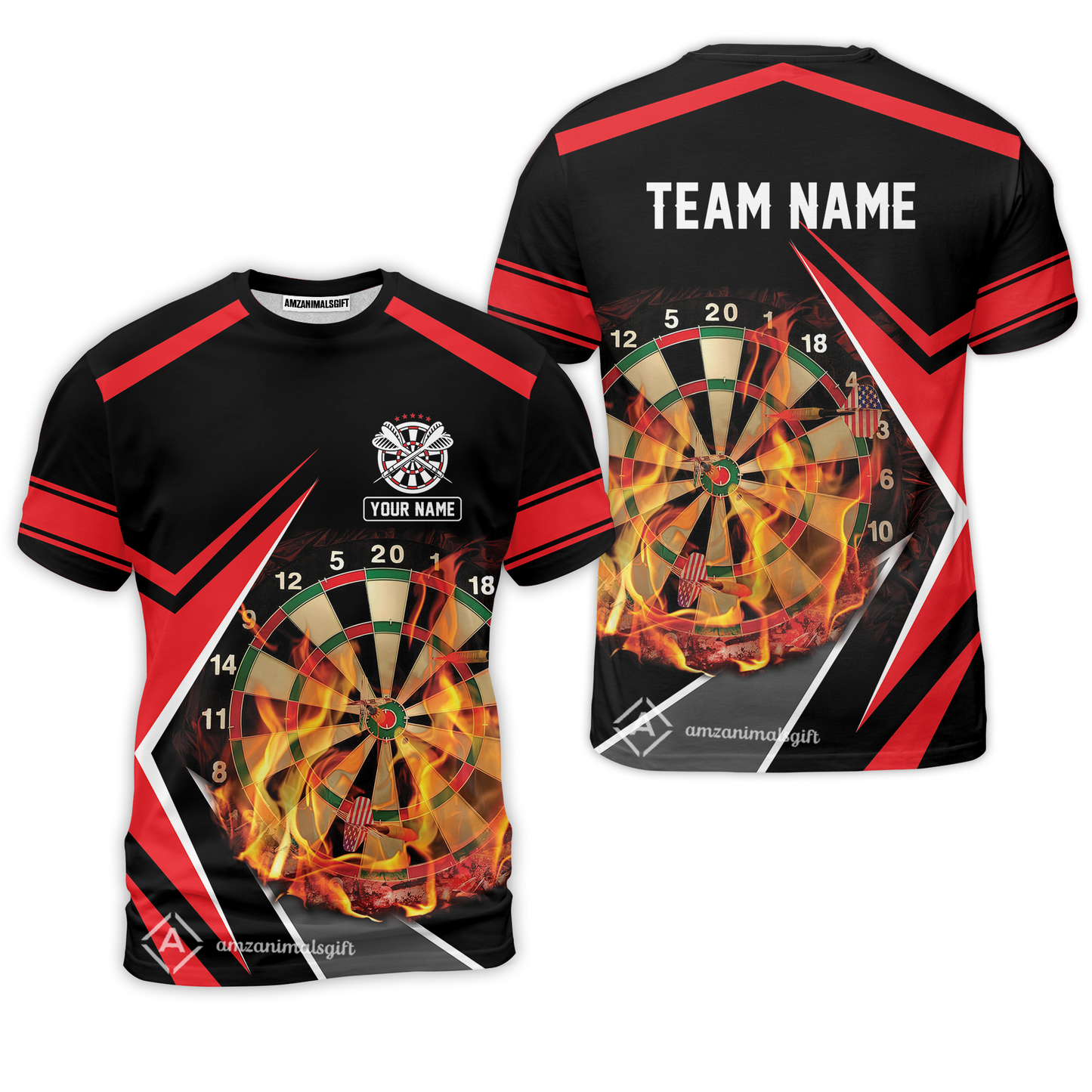 Customized Darts Team T-Shirt, Dartboard In Flame Shirt Personalized Name And Team Name For Darts League, Darts Team