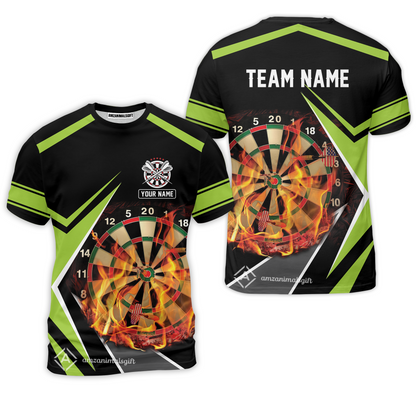 Customized Darts Team T-Shirt, Dartboard In Flame Shirt Personalized Name And Team Name For Darts League, Darts Team