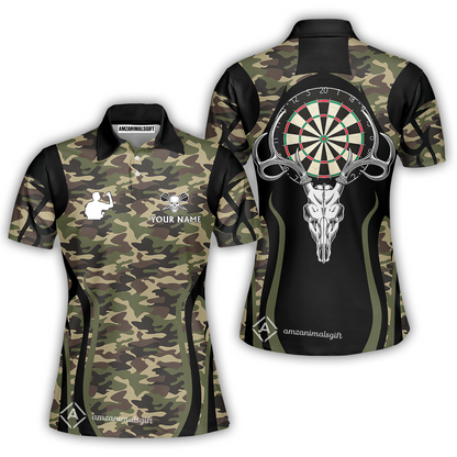 Customized Darts Team Women Polo Shirt, Camo Skull Deer Dartboard Personalized Name Team Name Polo Shirt For Darts League