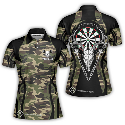 Customized Darts Team Women Polo Shirt, Camo Skull Deer Dartboard Personalized Name Team Name Polo Shirt For Darts League
