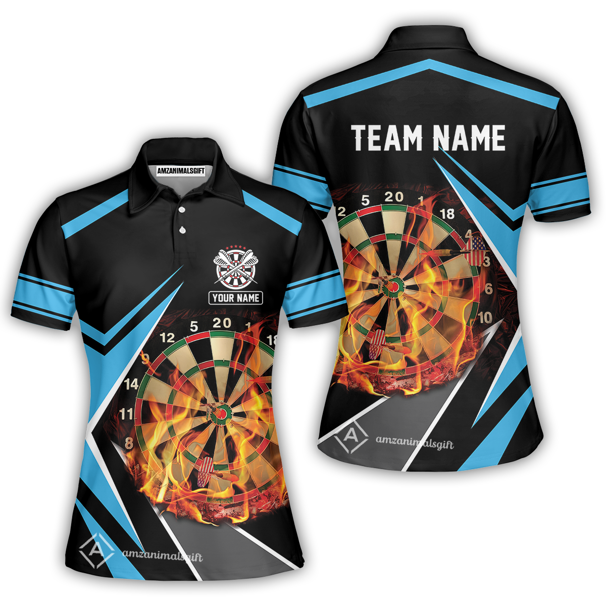 Customized Darts Team Women Polo Shirt, Dartboard In Flame Polo Shirt Personalized Name And Team Name For Darts League