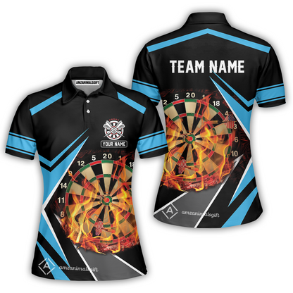 Customized Darts Team Women Polo Shirt, Dartboard In Flame Polo Shirt Personalized Name And Team Name For Darts League