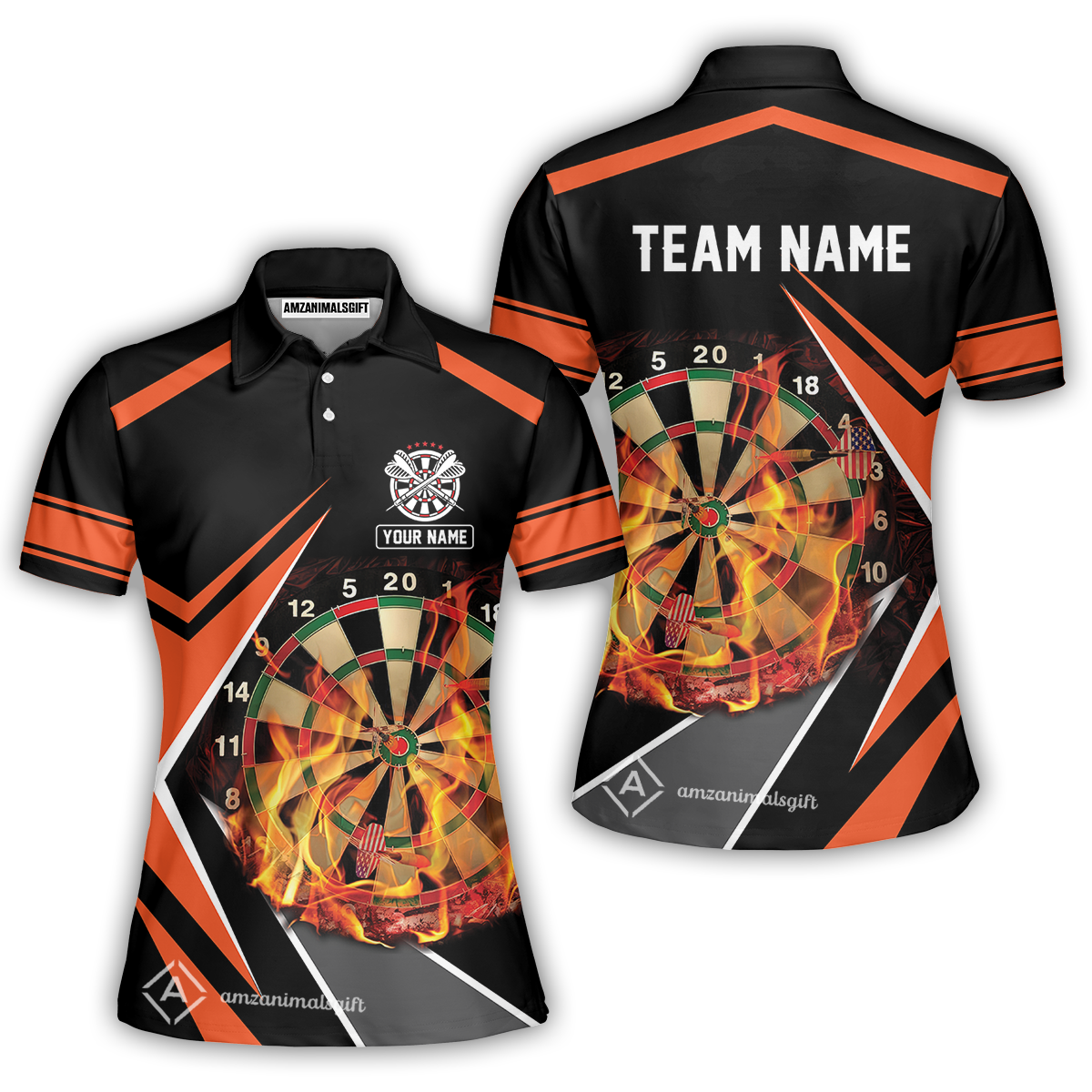 Customized Darts Team Women Polo Shirt, Dartboard In Flame Polo Shirt Personalized Name And Team Name For Darts League