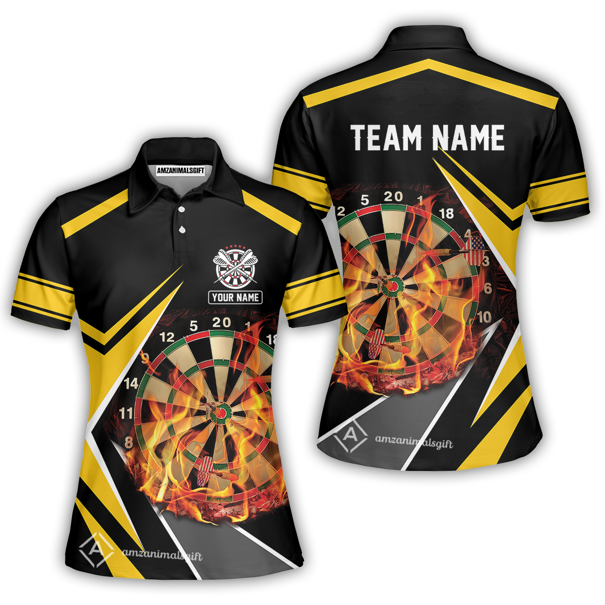 Customized Darts Team Women Polo Shirt, Dartboard In Flame Polo Shirt Personalized Name And Team Name For Darts League