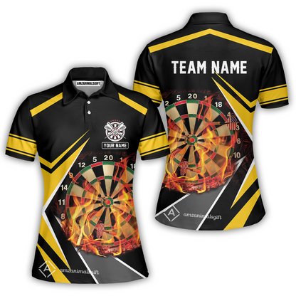 Customized Darts Team Women Polo Shirt, Dartboard In Flame Polo Shirt Personalized Name And Team Name For Darts League