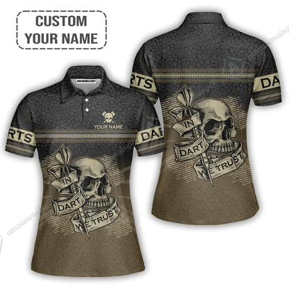 Customized Darts Long Polo Shirt, Darts Skull In Dart We Trust Polo Shirt For Men And Women, Perfect Outfit For Darts Lovers, Darts Players