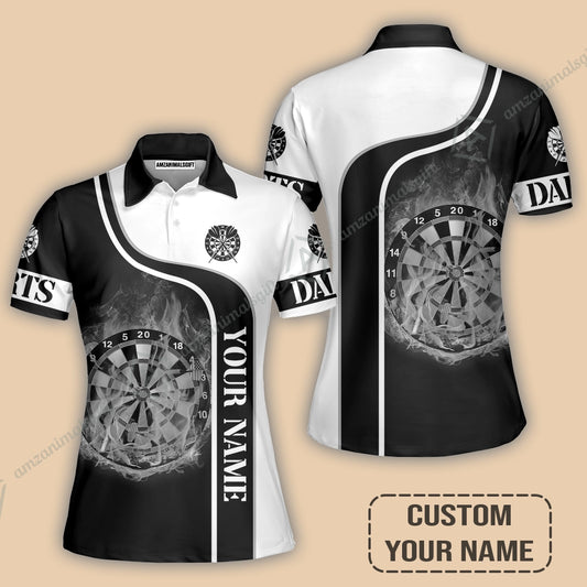 Customized Darts Women Polo Shirt, Personalized Darts Black And White Polo Shirt For Women, Perfect Gift For Darts Lovers, Darts Players