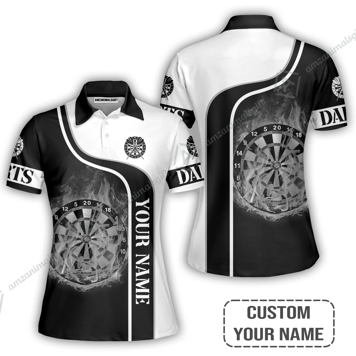 Customized Darts Women Polo Shirt, Personalized Darts Black And White Polo Shirt For Women, Perfect Gift For Darts Lovers, Darts Players