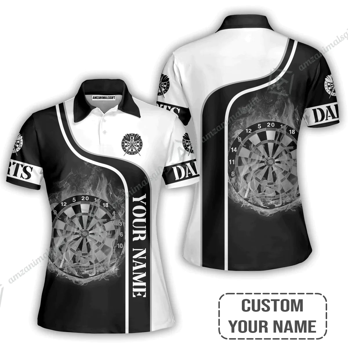 Customized Darts Long Polo Shirt, Personalized Darts Black And White Polo Shirt For Men And Women, Outfit For Darts Lovers, Darts Players