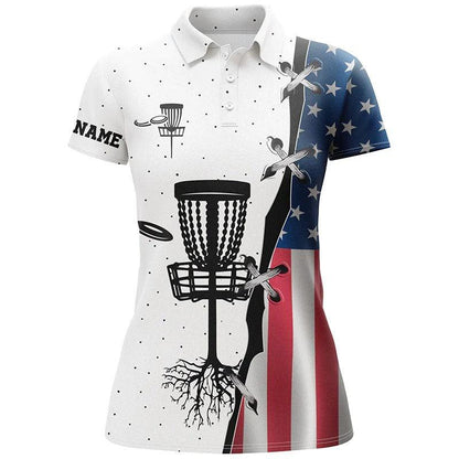 Customized Disc Golf Women Polo Shirt, American Flag Personalized Disc Golf Team Shirt, Disc Golf Gifts - Perfect Gift For Ladies, Disc Golf Lovers - Amzanimalsgift