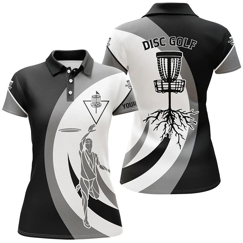 Customized Disc Golf Women Polo Shirts, Black White Women Disc Golf Polo Shirt, Personalized Disc Golf - Perfect Gift For Ladies, Disc Golf Lovers - Amzanimalsgift