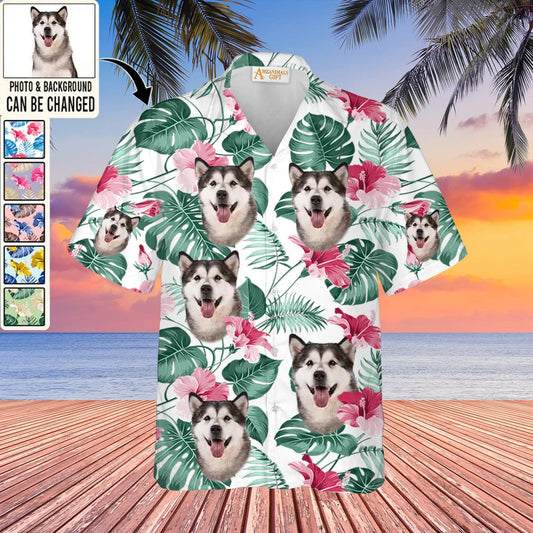 Customized Dog Photo Hawaiian Shirts - Dog Custom Photo With Tropical Pattern Personalized Hawaiian Shirt - Perfect Gift For Dog Lovers, Friends, Family - Amzanimalsgift