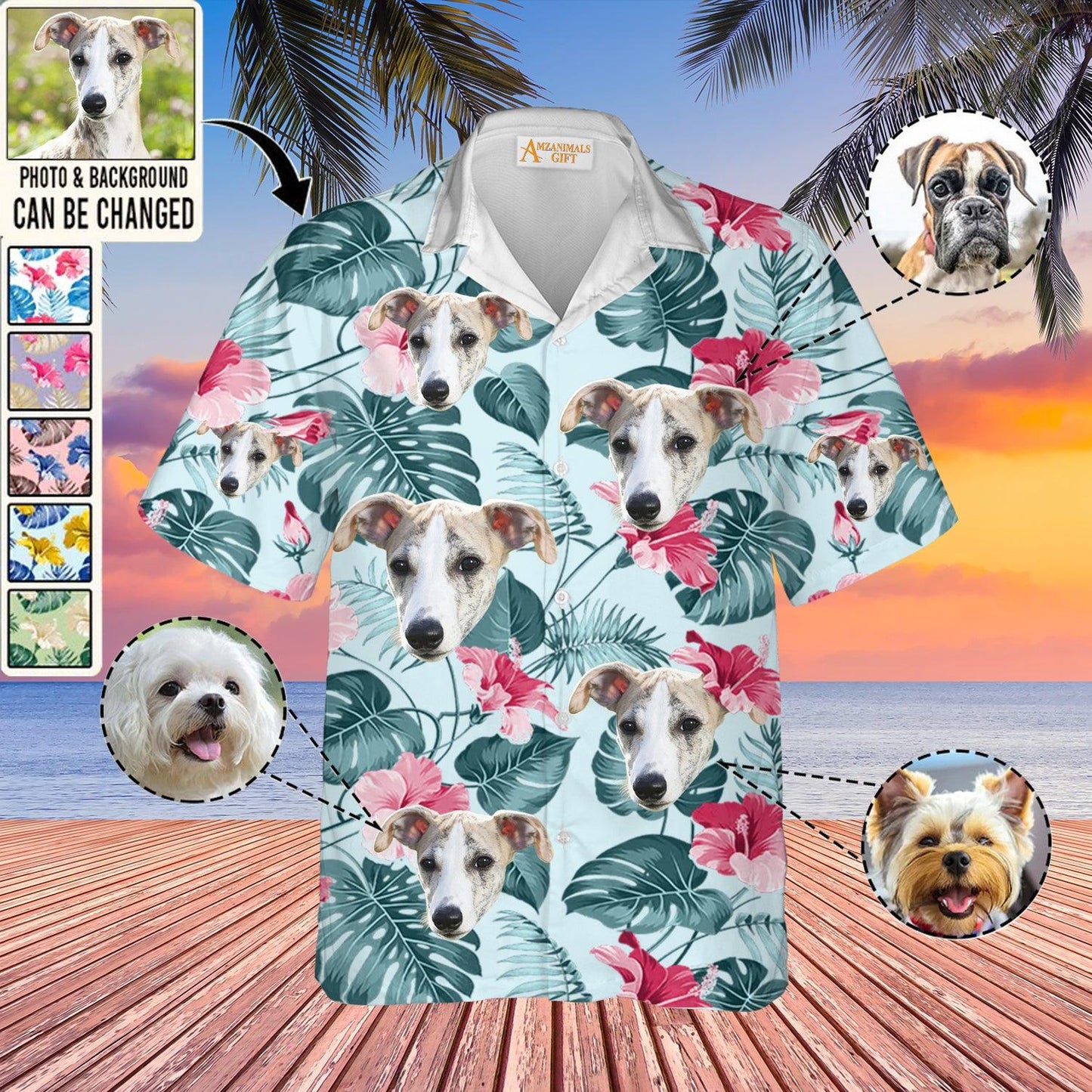 Customized Dog Photo Hawaiian Shirts - Dog Custom Photo With Tropical Pattern Personalized Hawaiian Shirt - Perfect Gift For Dog Lovers, Friends, Family - Amzanimalsgift