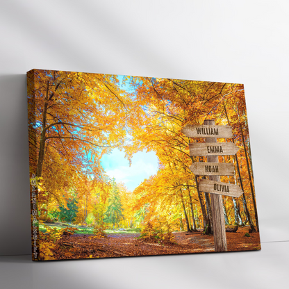 Customized Family Member Names Wall Art, Heart Of Autumn Forest Wooden Signs Landscape Canvas, Family Wall Art Home Decor