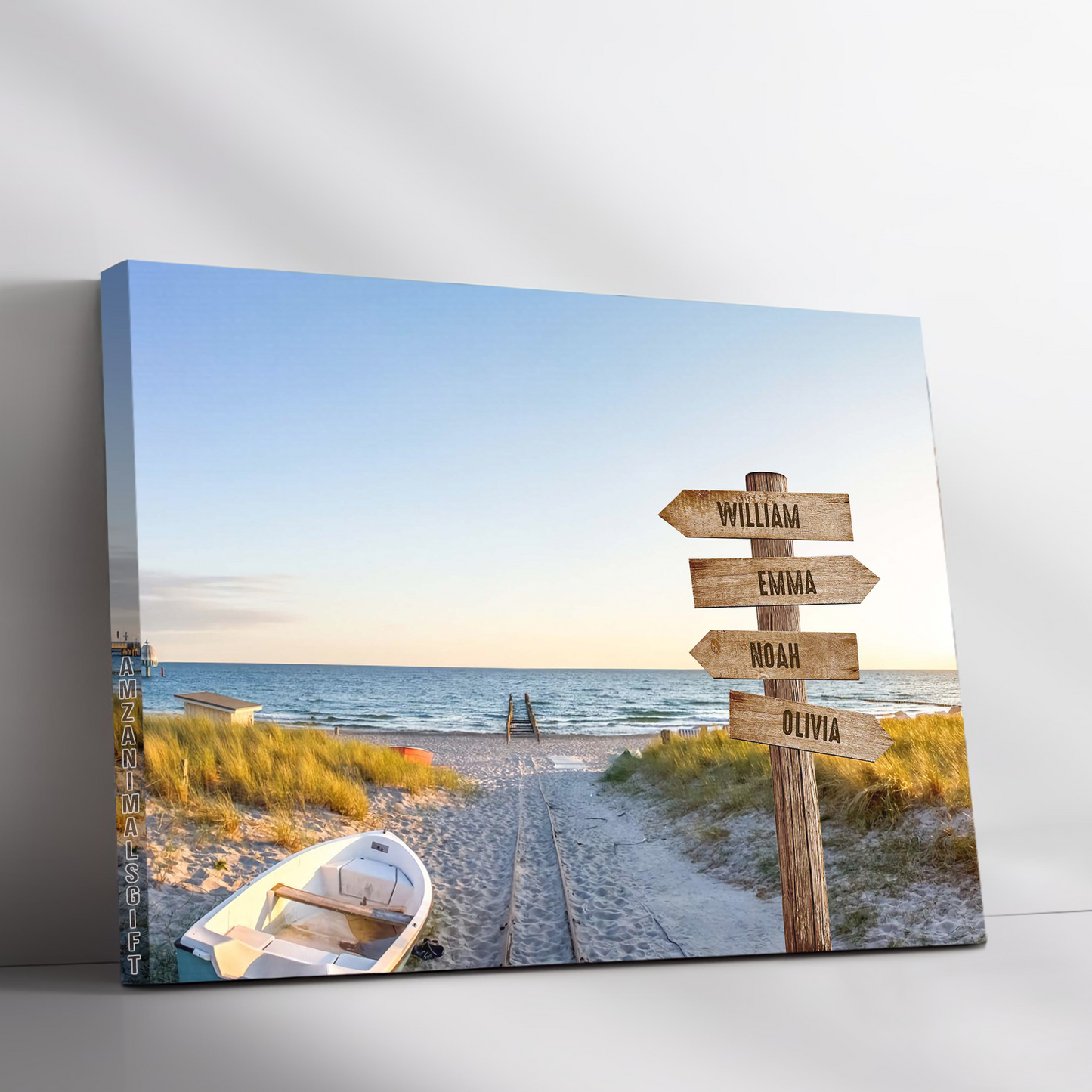Customized Family Member Names Wall Art, Sea View Multi-Names Wooden Signs Landscape Canvas, Family Wall Art Home Decor
