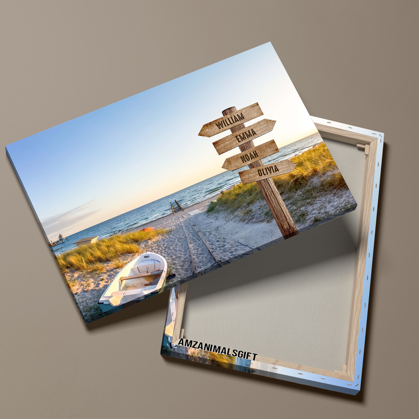 Customized Family Member Names Wall Art, Sea View Multi-Names Wooden Signs Landscape Canvas, Family Wall Art Home Decor