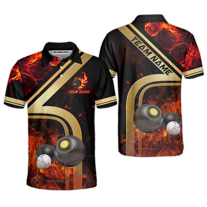 Customized Fiery Power Lawn Bowls Team Polo Shirt, Bowls With Flames Polo Shirt Custom Name For Players