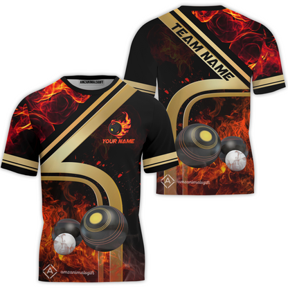 Customized Fiery Power Lawn Bowls Team Polo Shirt, Bowls With Flames Polo Shirt Custom Name For Players