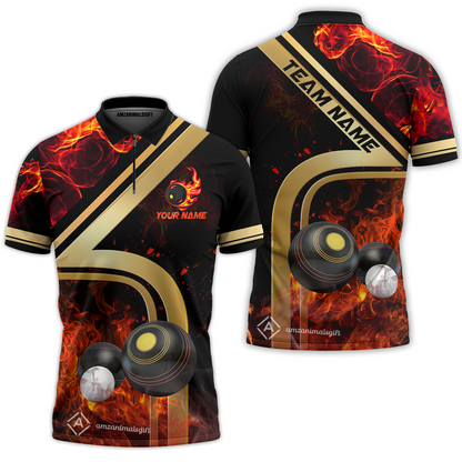 Customized Fiery Power Lawn Bowls Team Polo Shirt, Bowls With Flames Polo Shirt Custom Name For Players