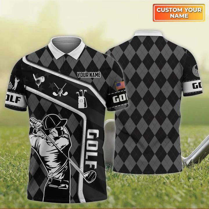 Customized Golf Men Polo Shirt, American Golfers Personalized Name Polo Shirt For Men - Perfect Gift For Golf Lovers, Golfers - Amzanimalsgift