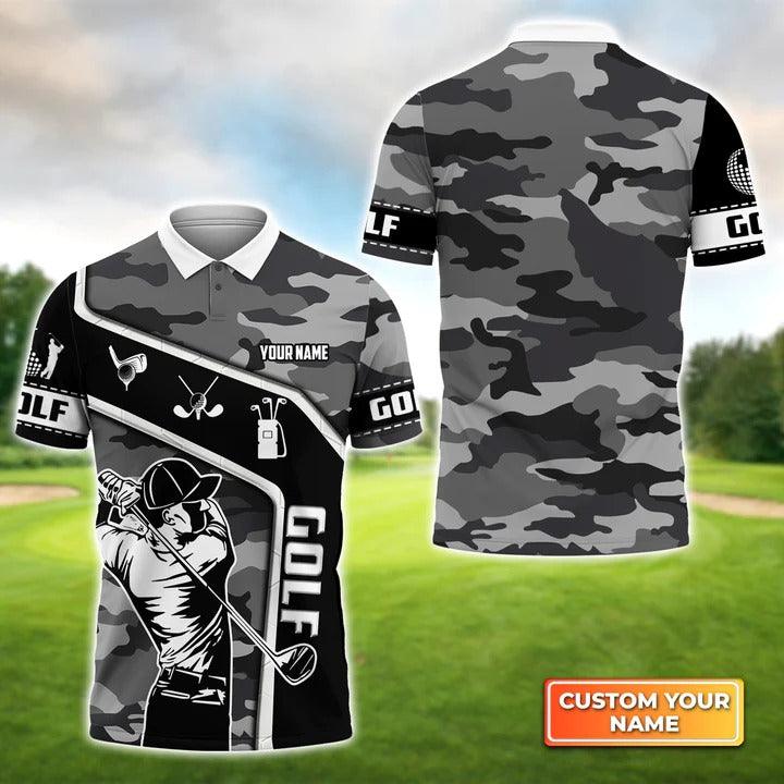 Customized Golf Men Polo Shirt, Graphic Golf Camo Pattern, Personalized Name Golf Polo Shirt For Men - Best Gift For Golf Lovers, Golfers - Amzanimalsgift