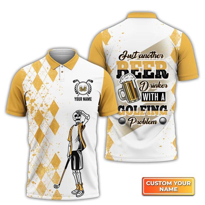 Customized Golf Men Polo Shirt, Skull, Beer, Just Another Beer Personalized Name Polo Shirt For Men - Perfect Gift For Golf Lovers, Golfers - Amzanimalsgift