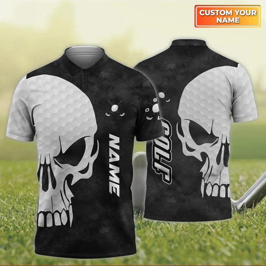 Customized Golf Men Polo Shirt, Skull Golf, Personalized Name Polo Shirt For Men - Perfect Gift For Golf Lovers, Golfers - Amzanimalsgift