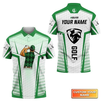 Customized Golf Men Polo Shirts, Golf Swing Green Abstract With Golf Club Polo Shirts, Personalized Customized Name Golf Polo Shirt For Men, Golfers - Amzanimalsgift