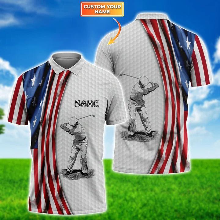 Customized Golf Polo Shirt, American Flag Golf Personalized Name Polo Shirt For Men - Perfect Gift For Golf Lovers, Golfers - Amzanimalsgift