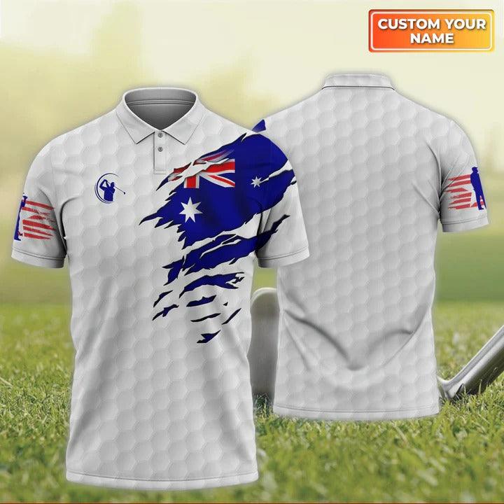 Customized Golf Polo Shirt, Australian Flag Personalized Name Polo Shirt For Men - Perfect Gift For Golf Lovers, Golfers - Amzanimalsgift