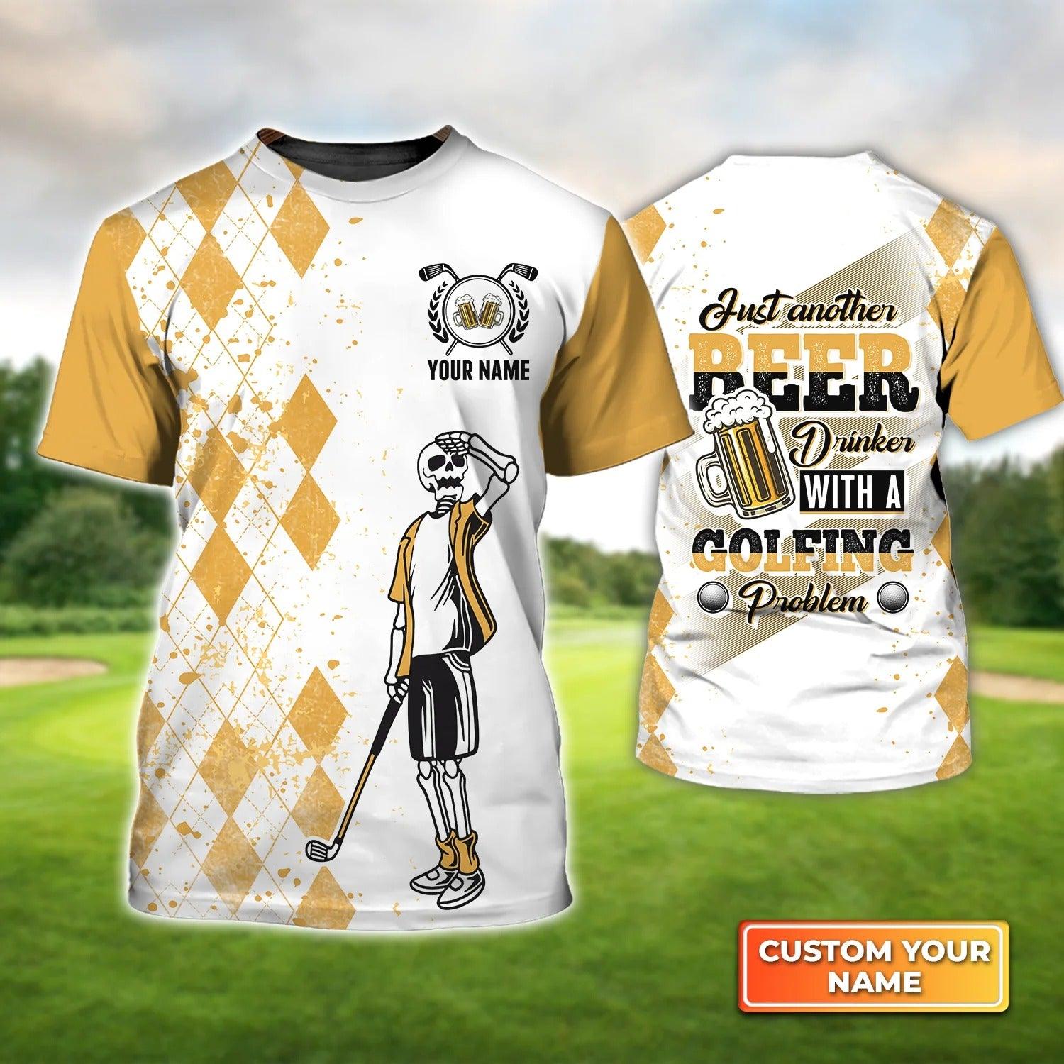 Customized Golf T Shirt, Personalized Name Drinker With A Golfing Problem Argyle Pattern T Shirt For Golf Lovers - Perfect Gift For Golfer, Friend - Amzanimalsgift