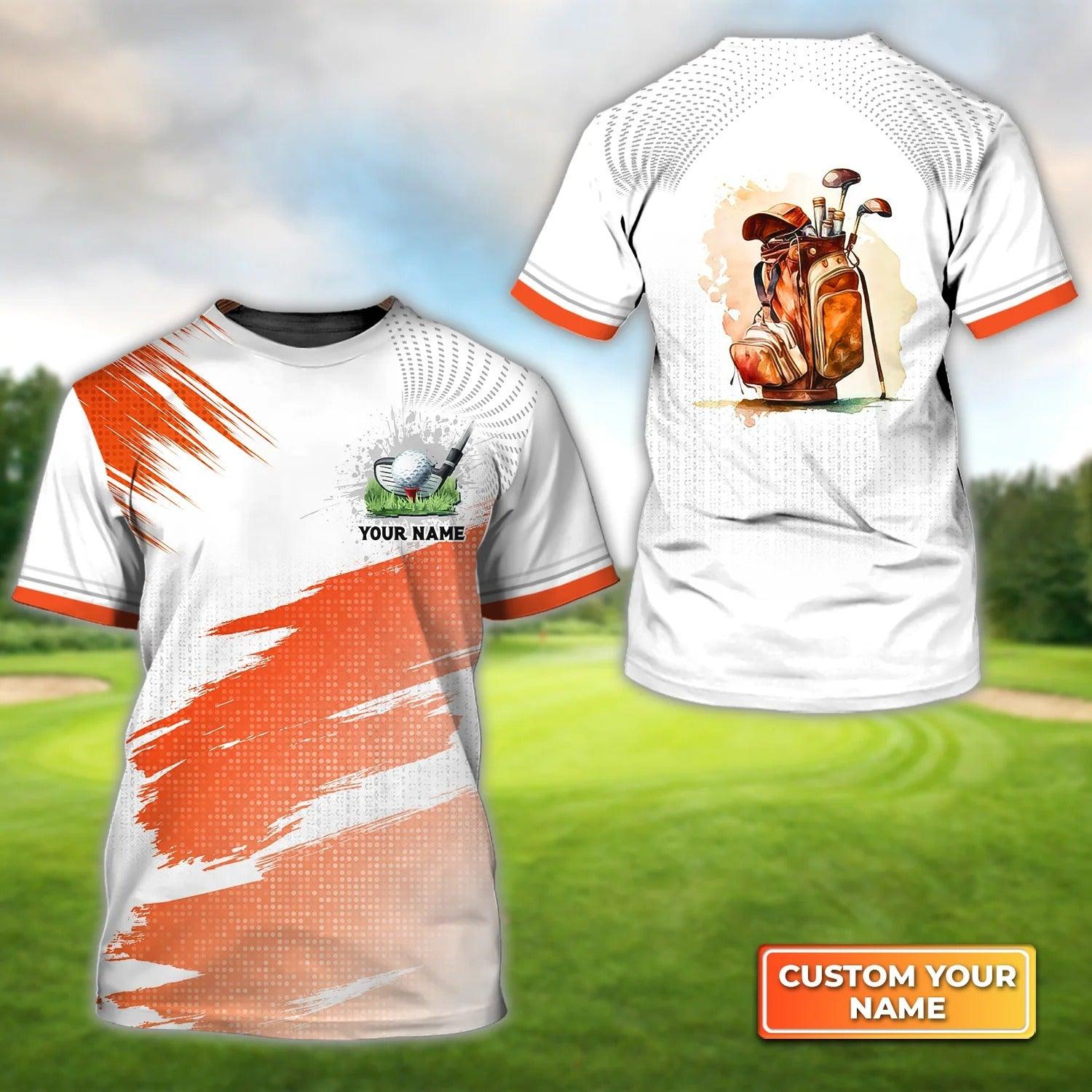 Customized Golf T Shirt, Personalized Name Orange Pattern Vintage Golf Bag T Shirt For Golf Lovers - Perfect Gift For Golfer, Friend, Family - Amzanimalsgift