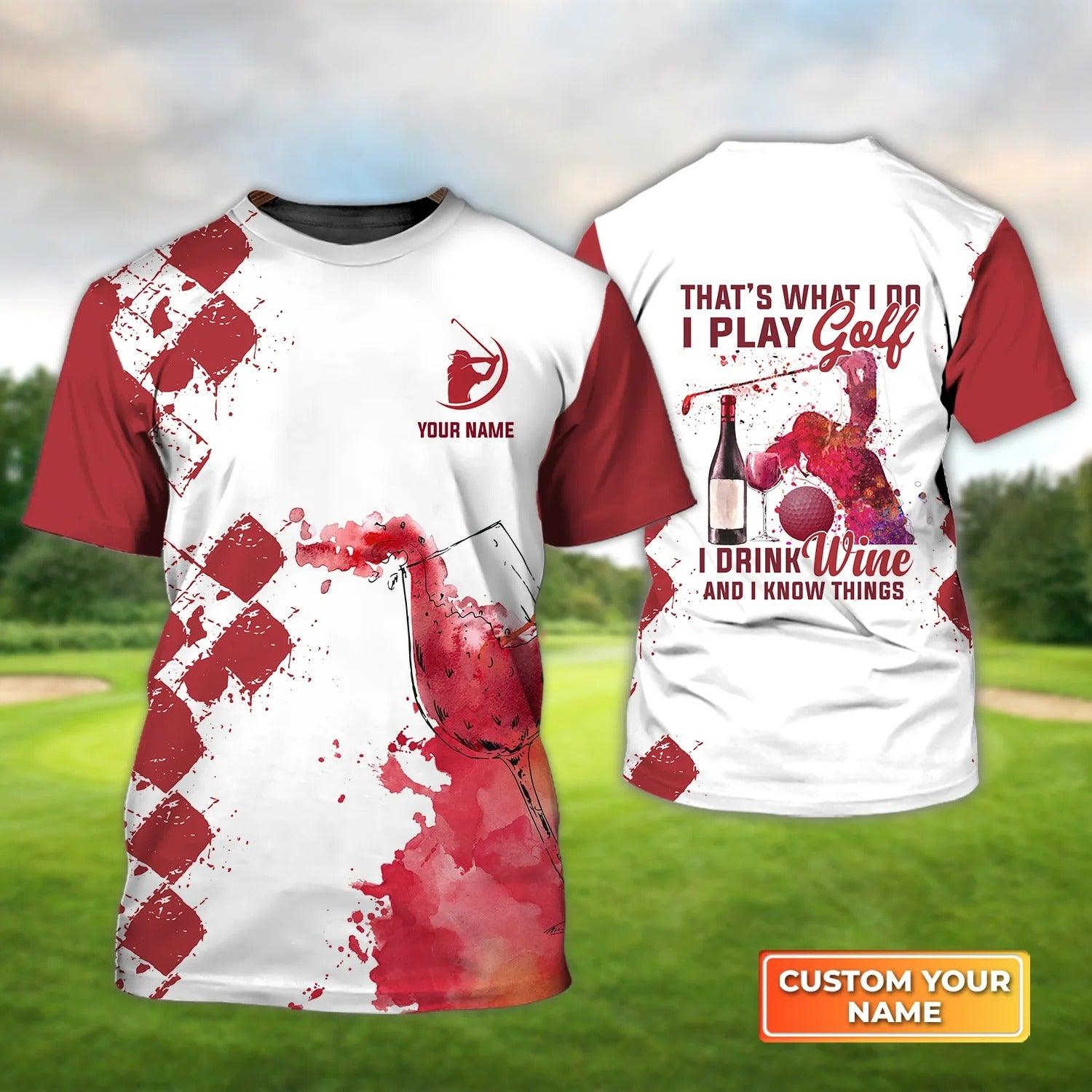 Customized Golf T Shirt, Personalized Name Play Golf Drink Wine Argyle Burgundy Watercolor T Shirt For Golf Lovers - Perfect Gift For Golfer, Friend - Amzanimalsgift