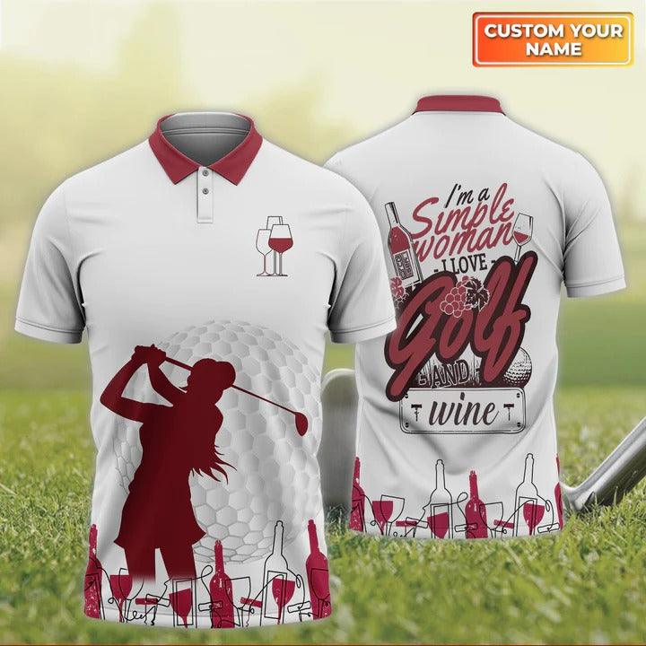 Customized Golf Women Polo Shirt, I'm A Simple Woman Love Golf And Wine, Personalized Name Polo Shirt For Ladies - Perfect Gift For Golf Lovers, Golfers - Amzanimalsgift