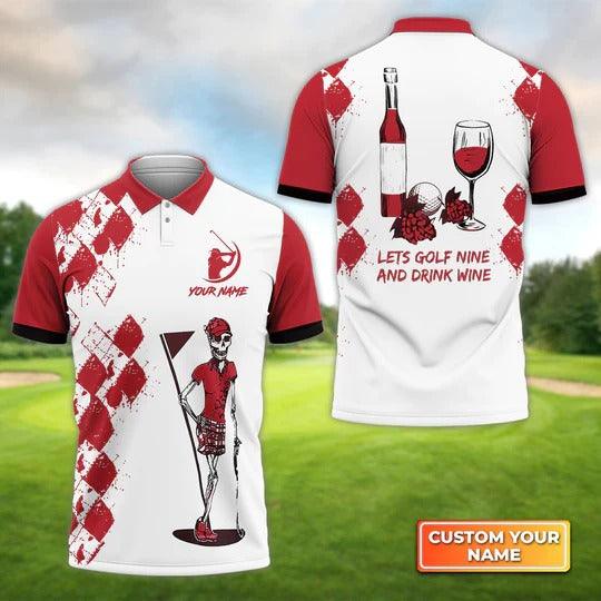 Customized Golf Women Polo Shirt, Skull Golf Nine And Drink Wine, Personalized Polo Shirt For Ladies - Perfect Gift For Golf Lovers - Amzanimalsgift