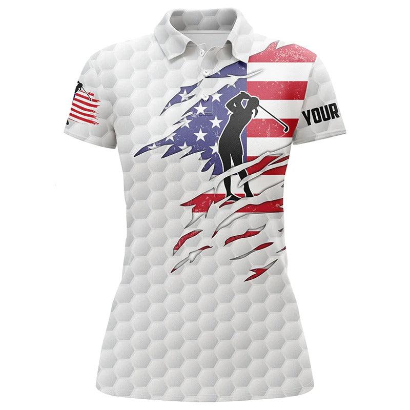 Customized Golf Women Polo Shirts, American Flag Patriot Personalized White Golf Balls Polo Shirts - Perfect Gift For Ladies, Golf Lovers, Golfers - Amzanimalsgift