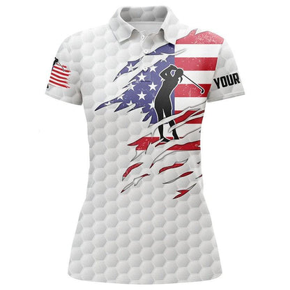 Customized Golf Women Polo Shirts, American Flag Patriot Personalized White Golf Balls Polo Shirts - Perfect Gift For Ladies, Golf Lovers, Golfers - Amzanimalsgift