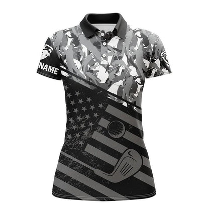 Customized Golf Women Polo Shirts, Personalized Black American Flag Patriotic Green Camo Shirts - Perfect Gift For Ladies, Golf Lovers, Golfers - Amzanimalsgift
