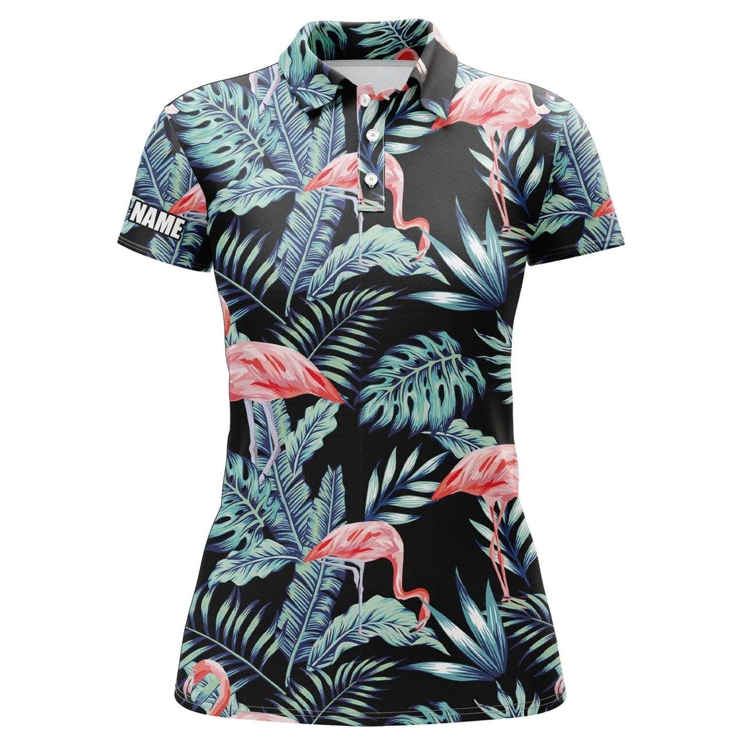 Customized Golf Women Polo Shirts, Personalized Blue Forest Pattern Pink Flamingo Golf Shirts - Perfect Gift For Ladies, Golf Lovers, Golfers - Amzanimalsgift
