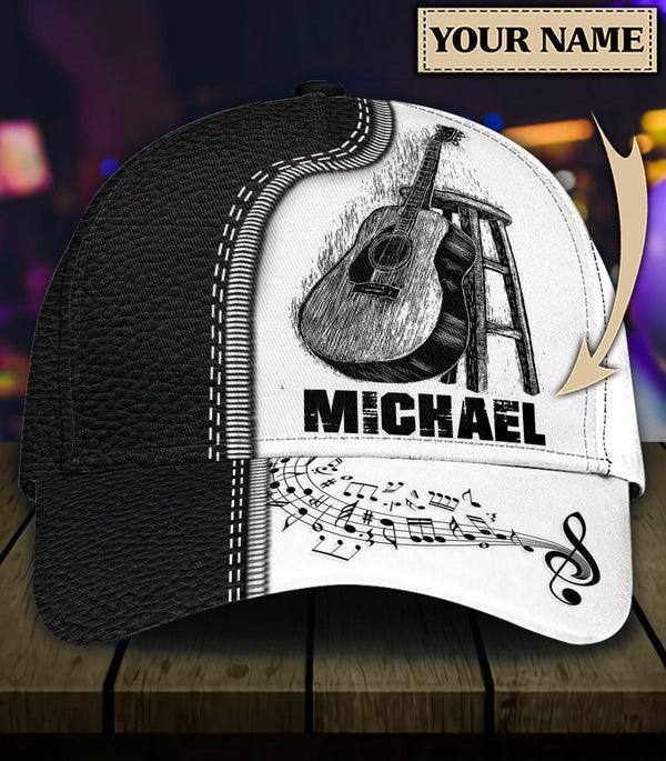 Customized Guitar Classic Cap, Guitar In Leather Pattern, Personalized Name Classic Cap For Men - Perfect Gift For Guitar Lovers, Guitarist - Amzanimalsgift