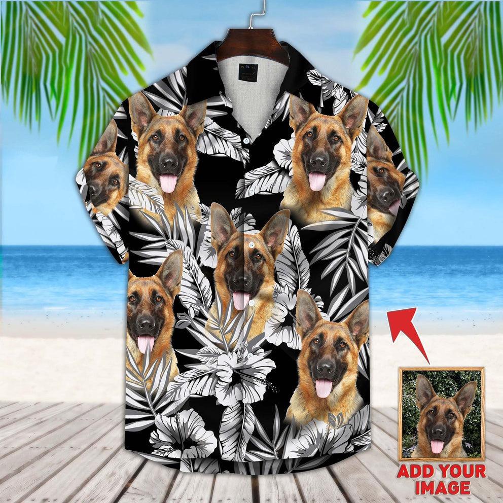 Customized Hawaiian Shirt With Pet Face - Personalized Kitty Lovers Gift, Flowers Pattern Black Color Aloha Shirt For Pet Lovers - Amzanimalsgift