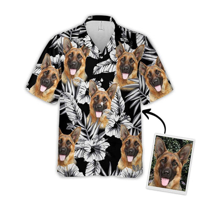 Customized Hawaiian Shirt With Pet Face - Personalized Kitty Lovers Gift, Flowers Pattern Black Color Aloha Shirt For Pet Lovers - Amzanimalsgift