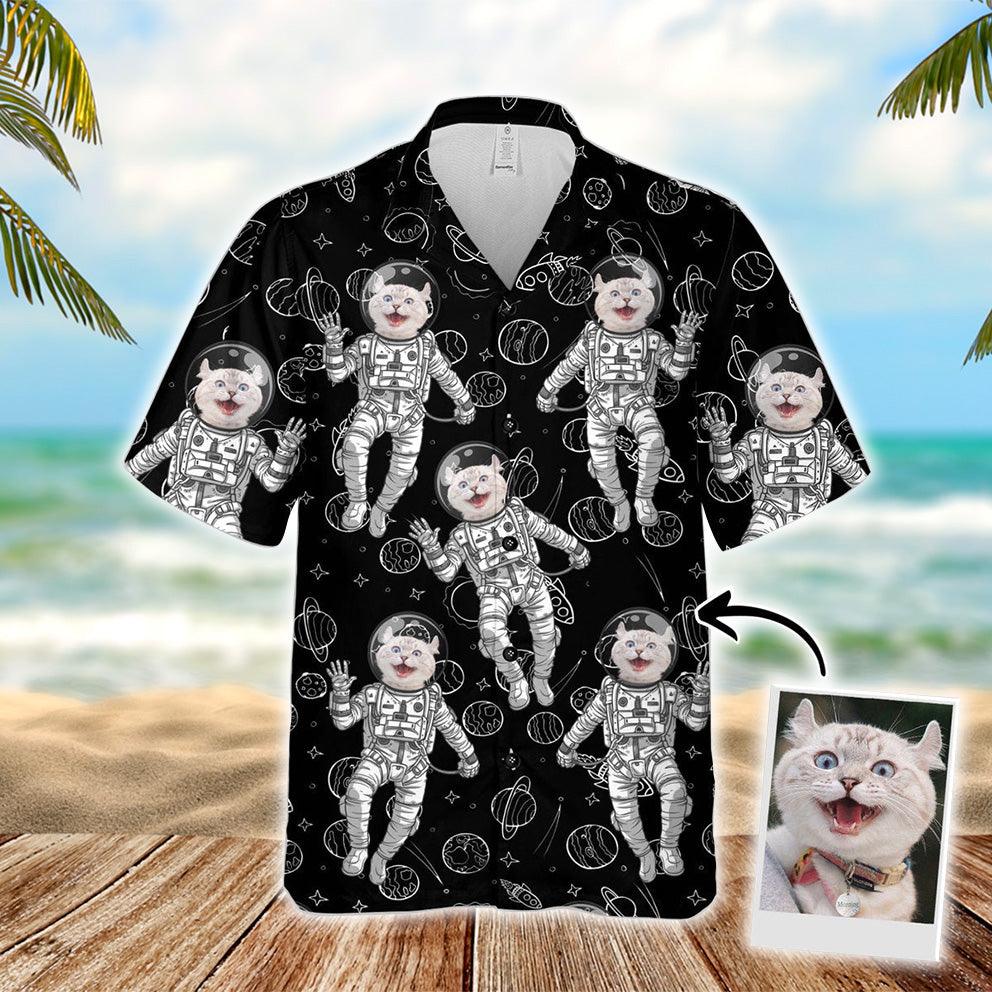 Customized Hawaiian Shirt With Pet Face - Space Pattern Aloha Shirt, Hawaiian Shirt With Pet Face - Personalized Gift For Pet Lovers - Amzanimalsgift