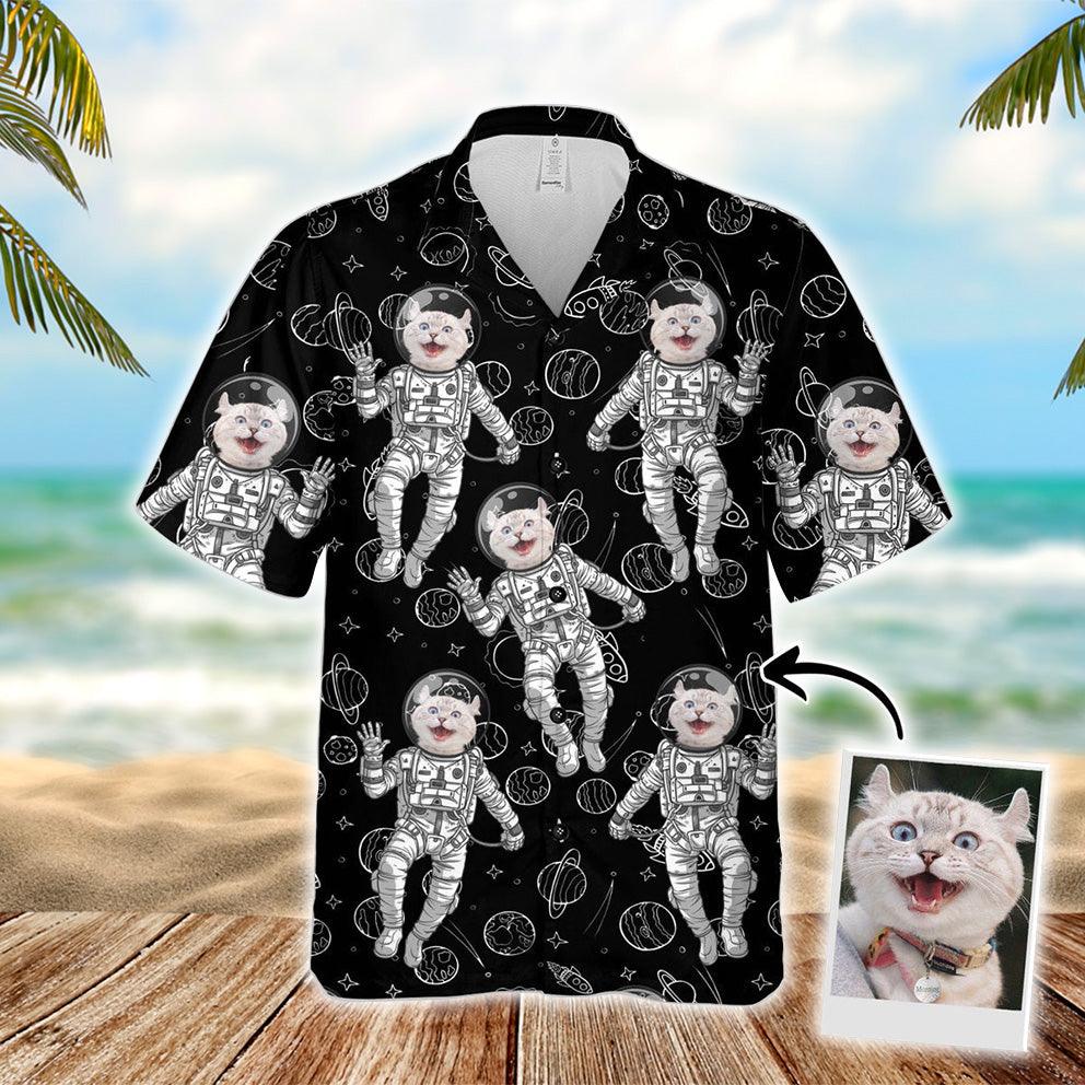 Customized Hawaiian Shirt With Pet Face - Space Pattern Aloha Shirt, Hawaiian Shirt With Pet Face - Personalized Gift For Pet Lovers - Amzanimalsgift