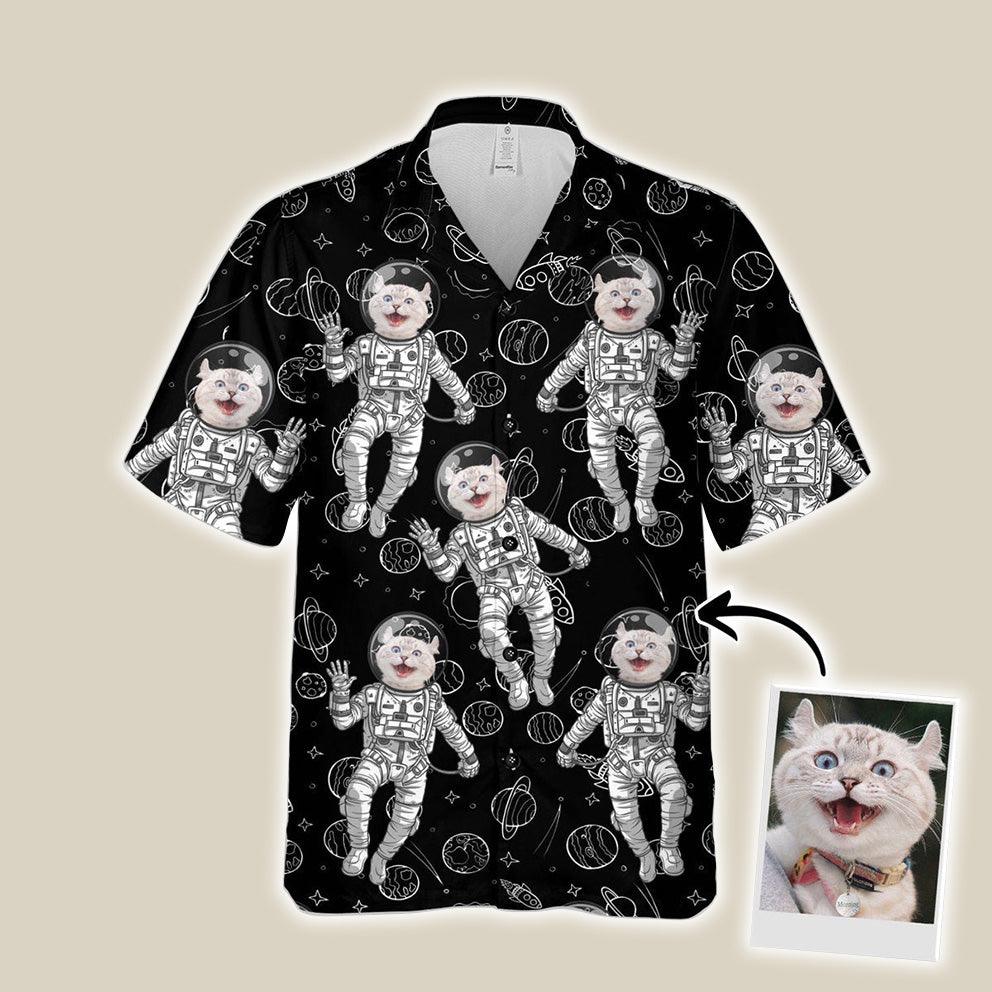 Customized Hawaiian Shirt With Pet Face - Space Pattern Aloha Shirt, Hawaiian Shirt With Pet Face - Personalized Gift For Pet Lovers - Amzanimalsgift