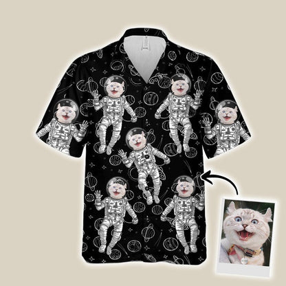 Customized Hawaiian Shirt With Pet Face - Space Pattern Aloha Shirt, Hawaiian Shirt With Pet Face - Personalized Gift For Pet Lovers - Amzanimalsgift