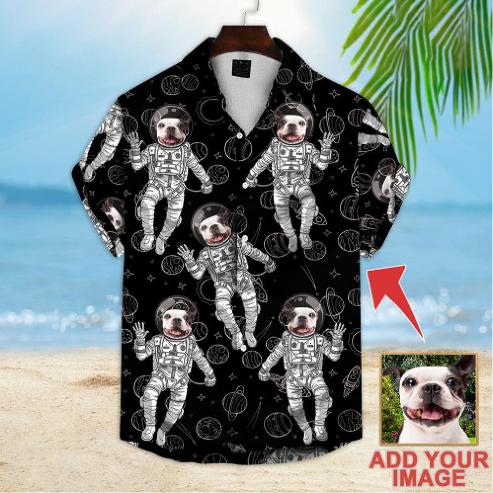 Customized Hawaiian Shirt With Pet Face - Space Pattern Aloha Shirt, Hawaiian Shirt With Pet Face - Personalized Gift For Pet Lovers - Amzanimalsgift