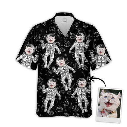 Customized Hawaiian Shirt With Pet Face - Space Pattern Aloha Shirt, Hawaiian Shirt With Pet Face - Personalized Gift For Pet Lovers - Amzanimalsgift