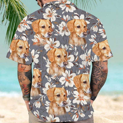 Customized Hawaiian Shirt With Pet Face - Tropical Floral, Watercolor Flower Gray Color Aloha Shirt - Personalized Gift For Pet Lovers - Amzanimalsgift