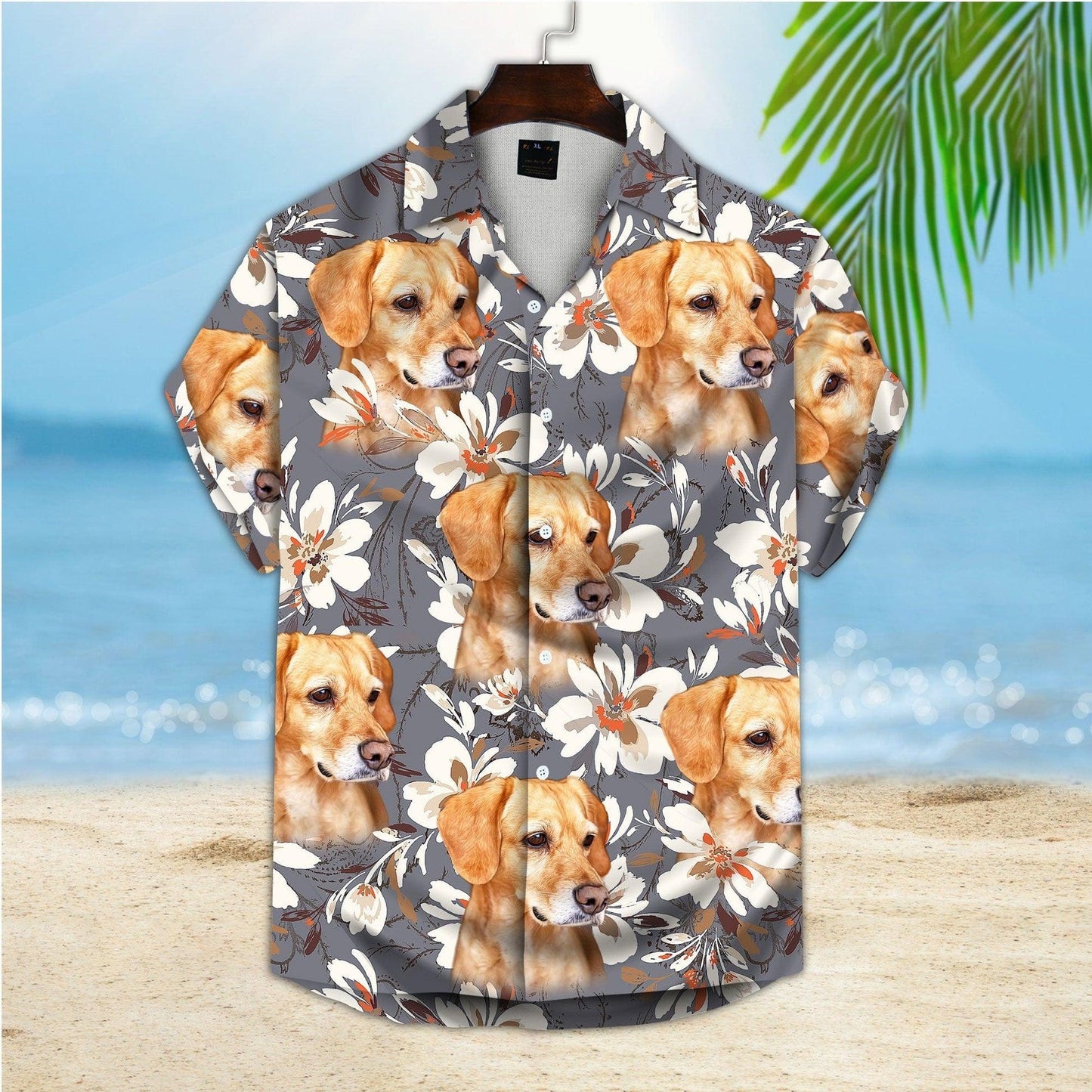 Customized Hawaiian Shirt With Pet Face - Tropical Floral, Watercolor Flower Gray Color Aloha Shirt - Personalized Gift For Pet Lovers - Amzanimalsgift